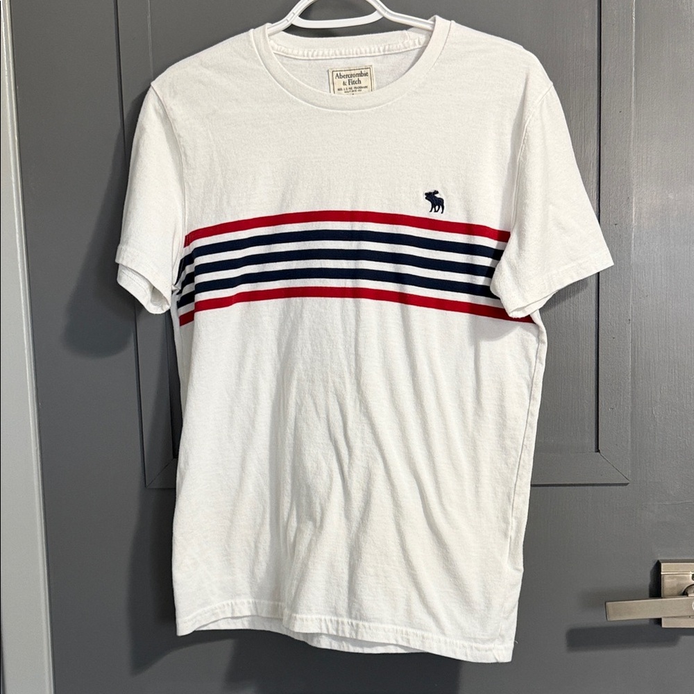 Abercrombie & Fitch White Tee with Red and Blue Stripes